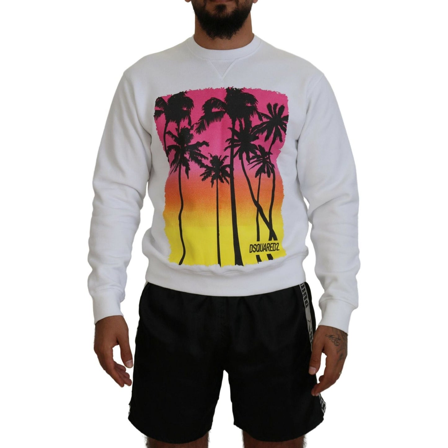 Dsquared² White Cotton Printed Long Sleeves Pullover Sweater TSH83533-48