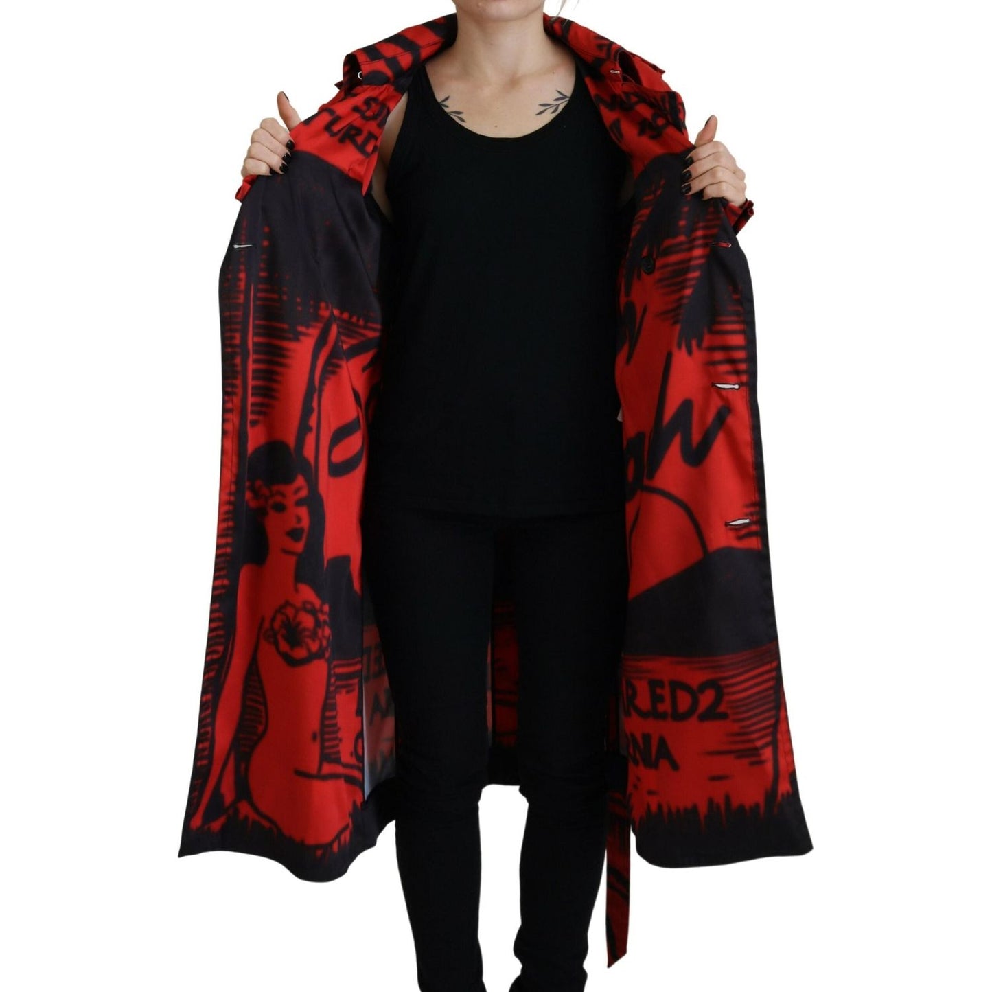 Dsquared² Red Printed Button Collared Desigual Coat Jacket