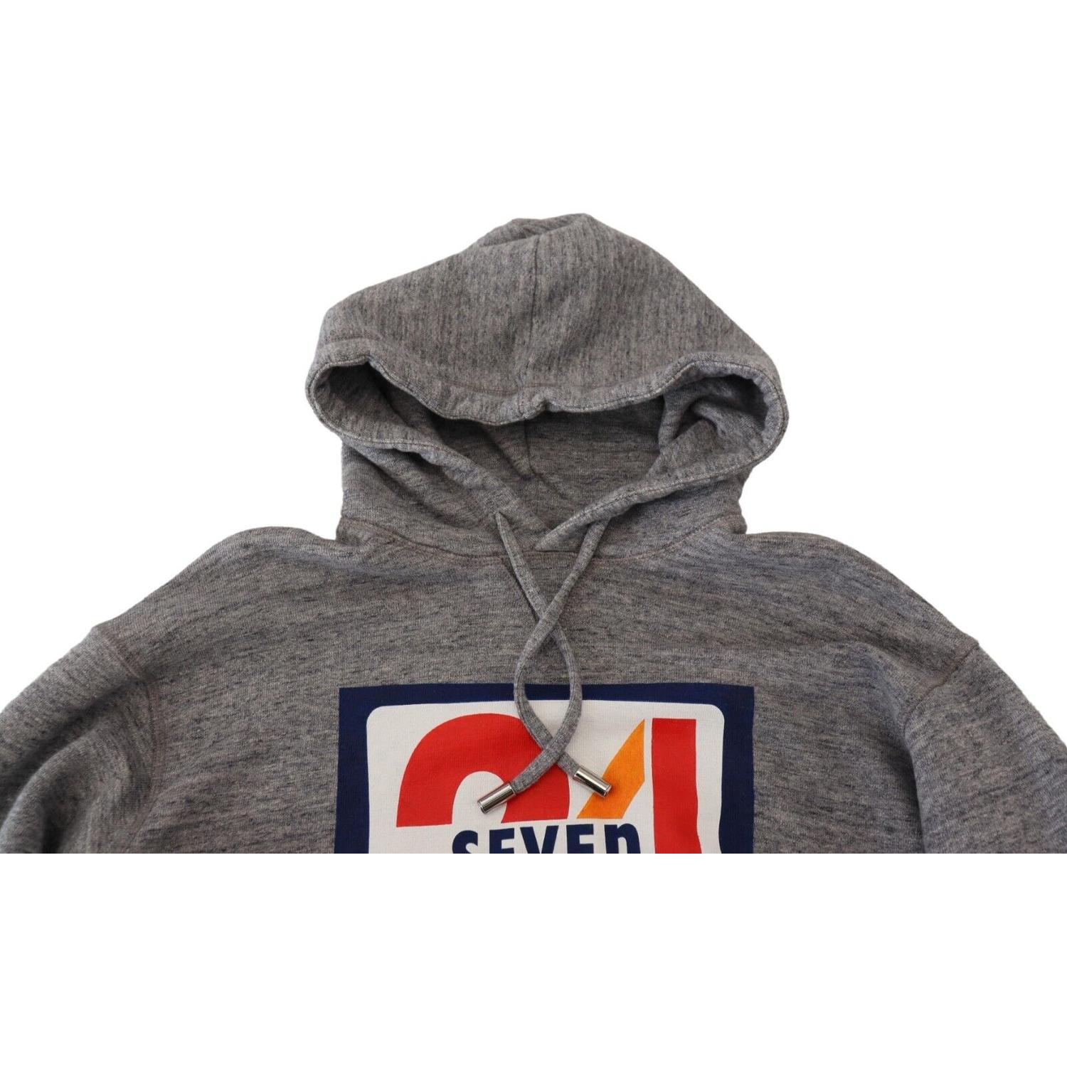 灰色徽标印花棉质连帽卫衣