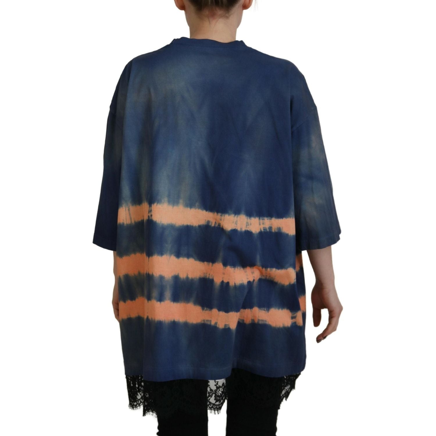 تي شيرت من القطن باللون الأزرق من Dsquared² بأكمام قصيرة ودانتيل