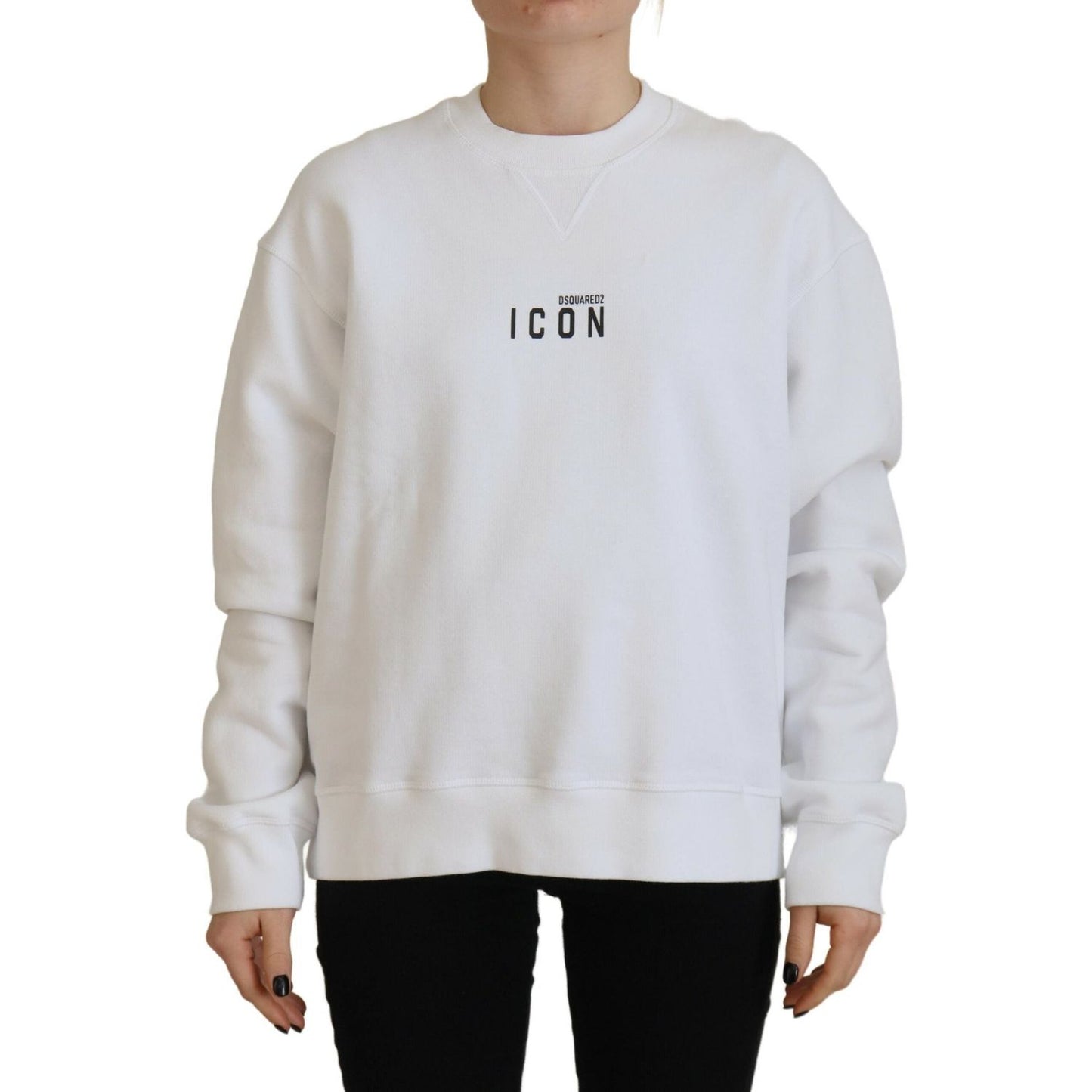 Dsquared² White Cotton Printed Long Sleeve Crew Neck Sweater TSH83437-38
