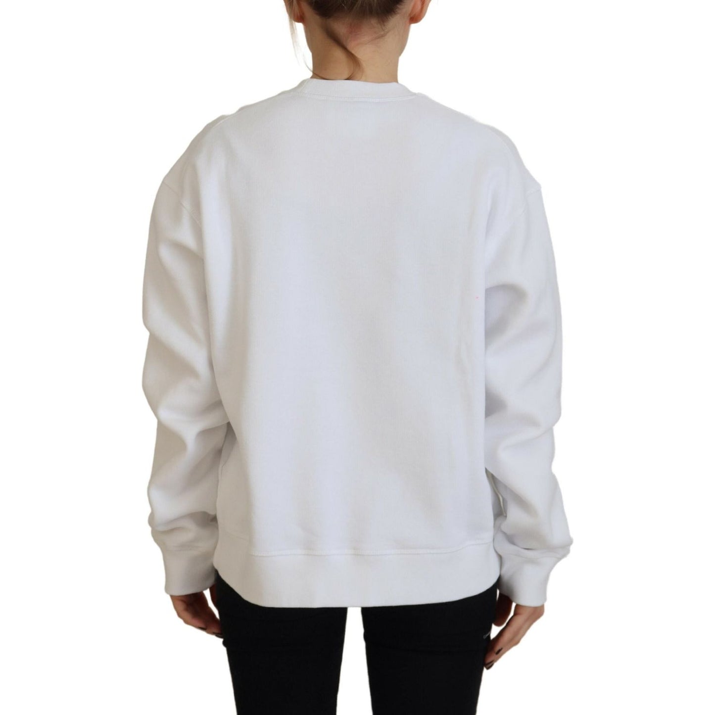 Dsquared² White Cotton Printed Long Sleeve Crew Neck Sweater TSH83437-38