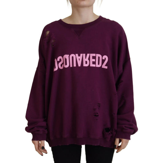 Dsquared² Purple Cotton Distressed Printed Long Sleeve Sweater TSH83438-38