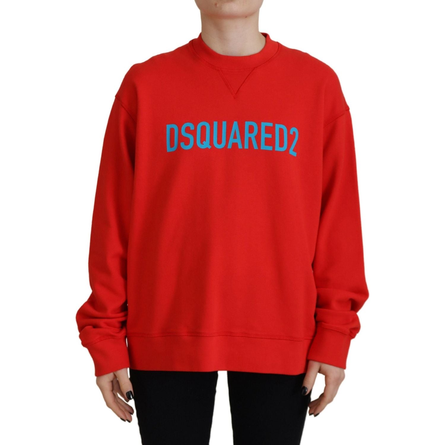 سترة Dsquared² حمراء من القطن المطبوع برقبة دائرية وأكمام طويلة