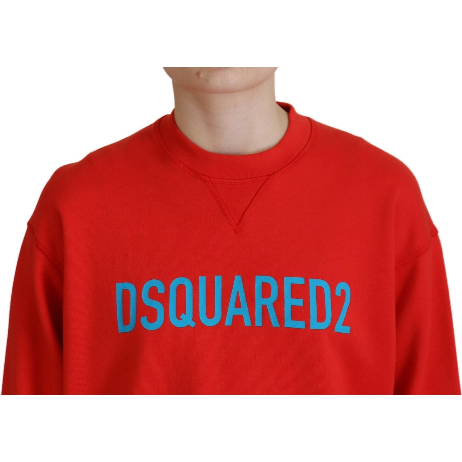 سترة Dsquared² حمراء من القطن المطبوع برقبة دائرية وأكمام طويلة