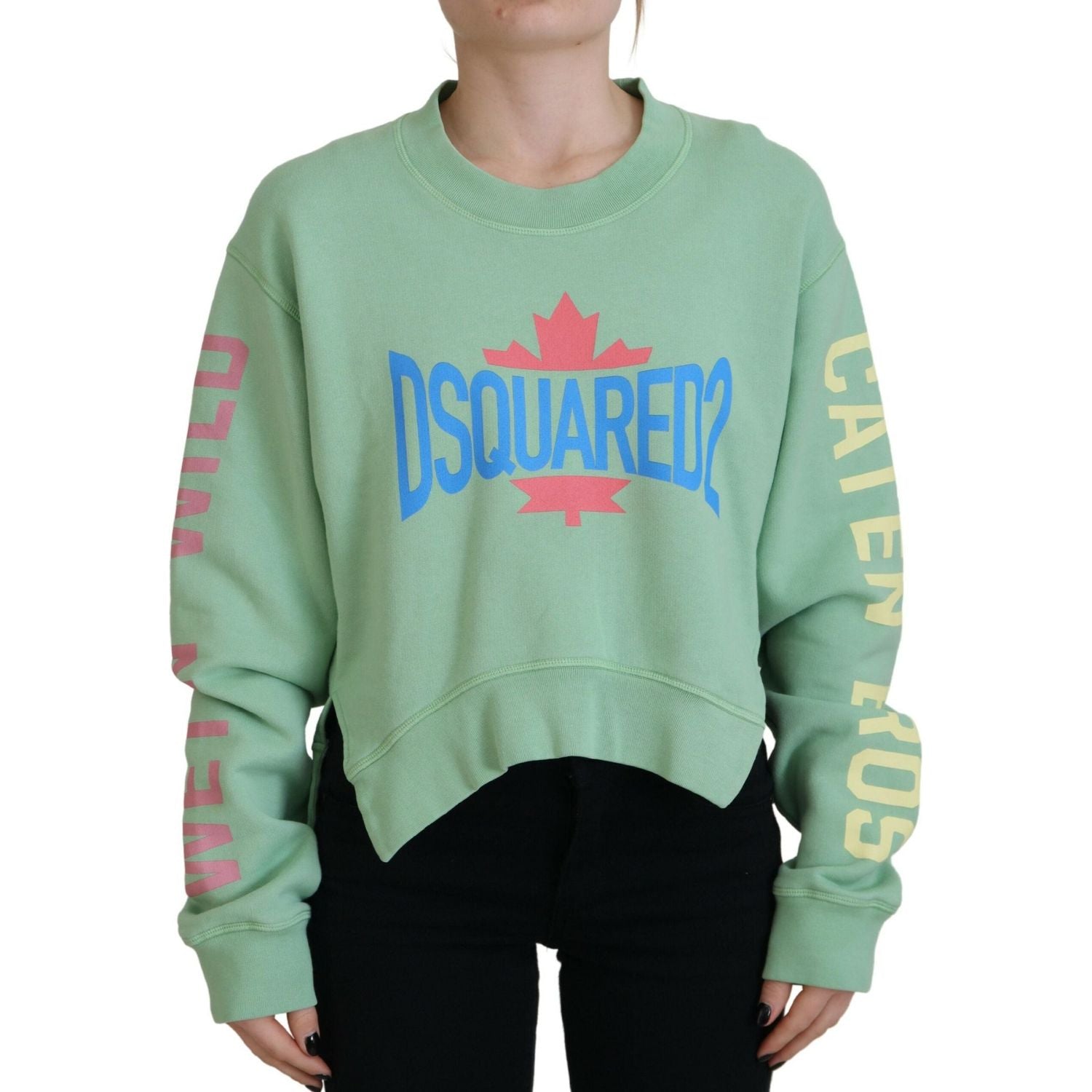 سترة Dsquared² ذات رقبة دائرية وأكمام طويلة مطبوعة بشعار أخضر