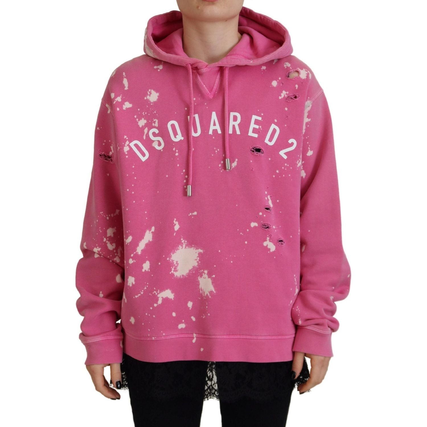 سويت شيرت بغطاء رأس من القطن مطبوع عليه شعار Dsquared² باللون الوردي