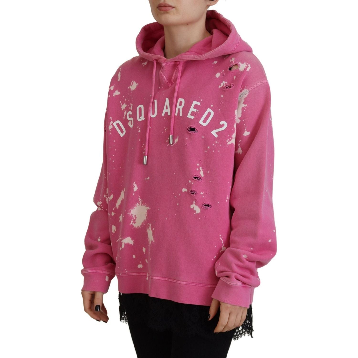 سويت شيرت بغطاء رأس من القطن مطبوع عليه شعار Dsquared² باللون الوردي