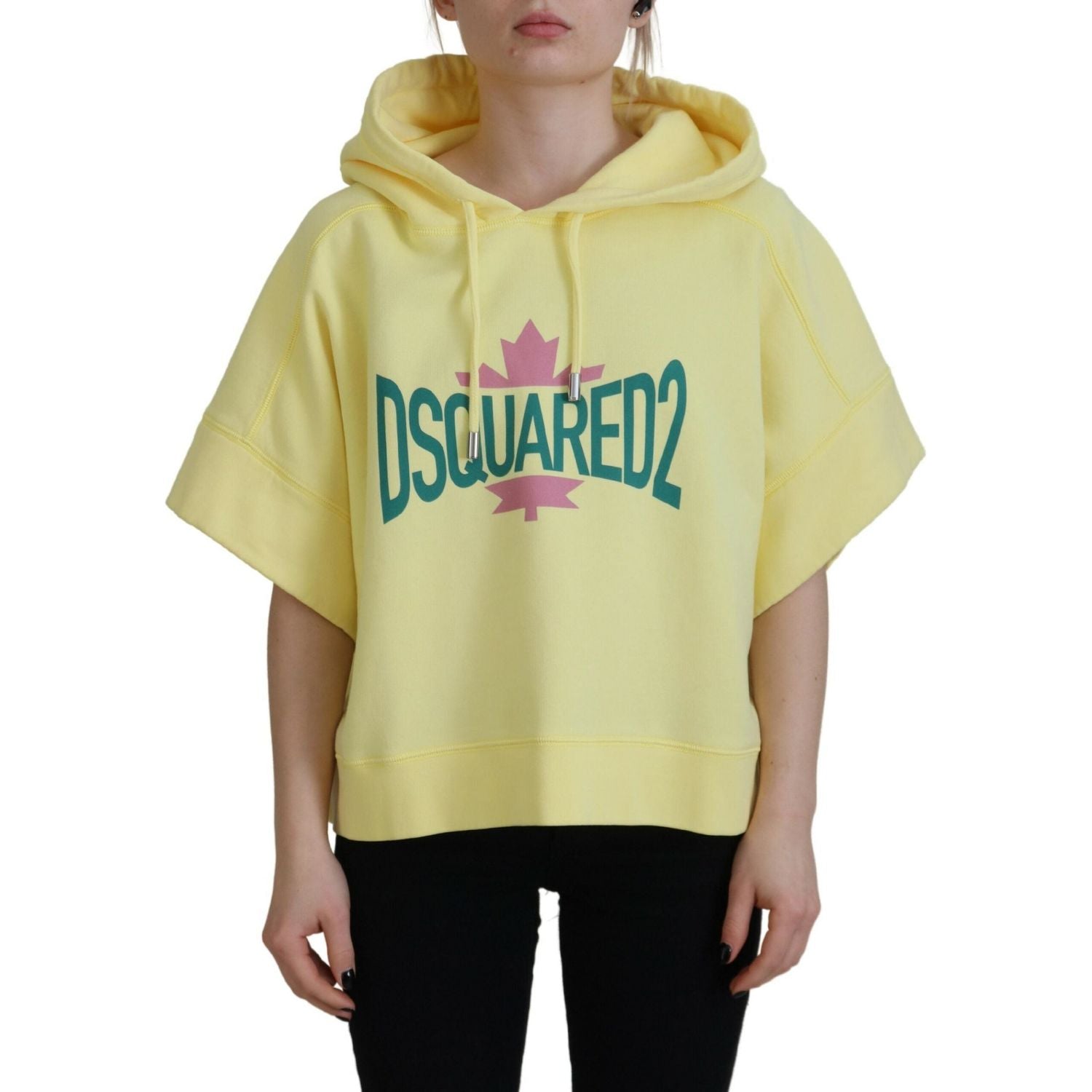 سويت شيرت بغطاء رأس من القطن مطبوع عليه شعار Dsquared² باللون الأصفر