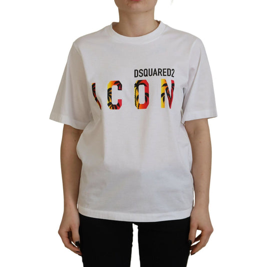 Dsquared² White Cotton Shiny Icon East Tee Crewneck T-shirt TSH83388-38