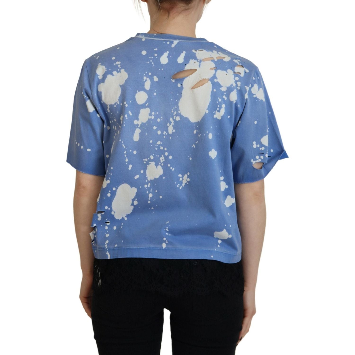 蓝色哥特女孩印花黑色蕾丝棉质 T 恤