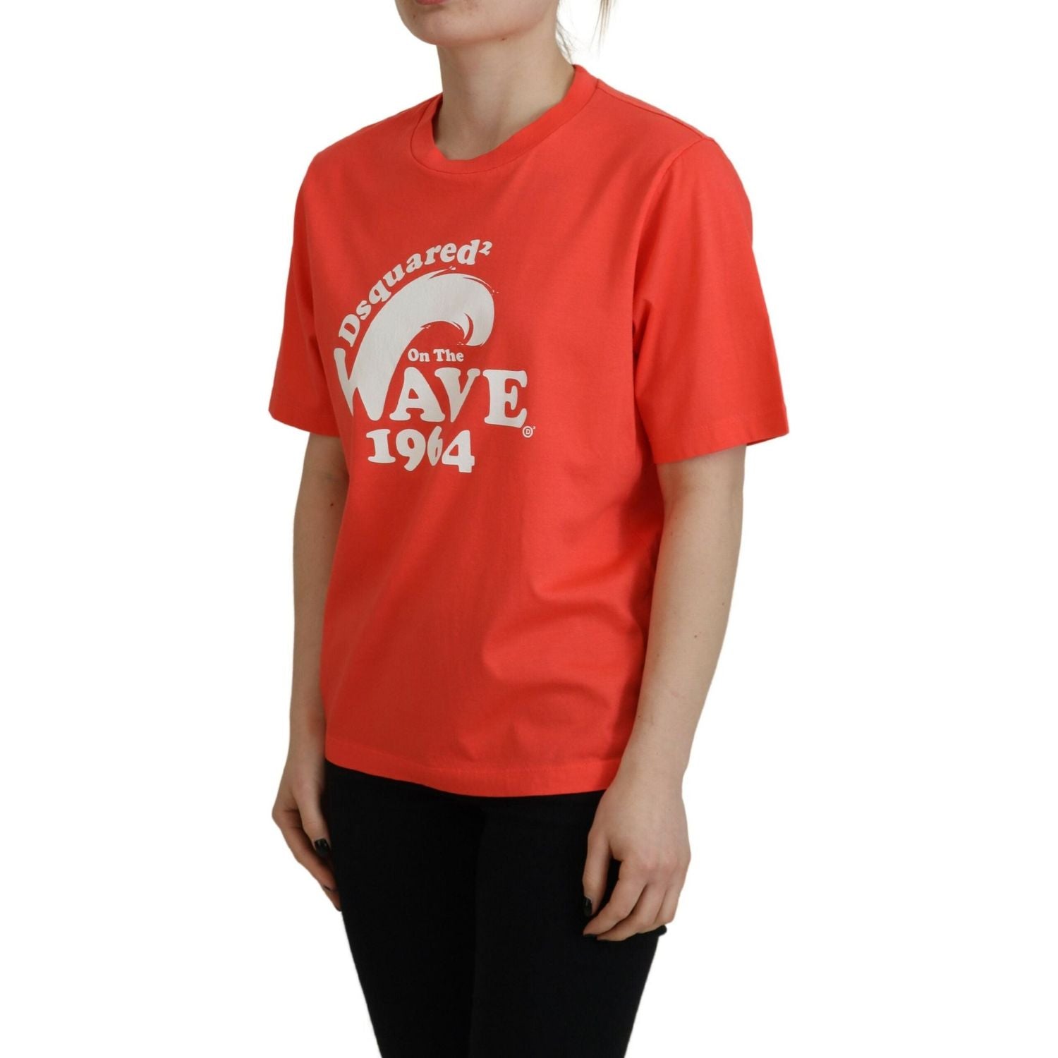 تي شيرت Dsquared² برتقالي اللون من القطن برقبة دائرية وأكمام قصيرة