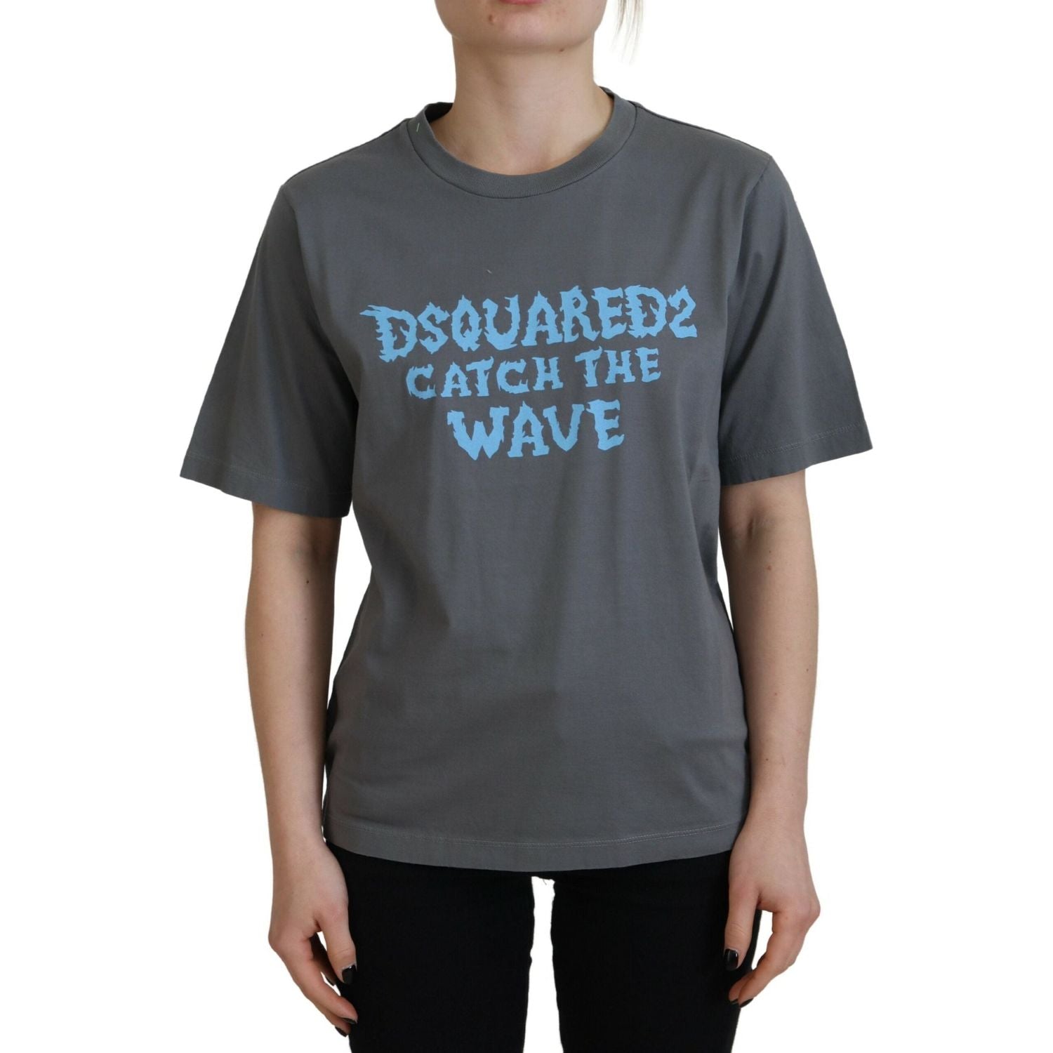 تي شيرت Dsquared² رمادي اللون من القطن برقبة دائرية وأكمام قصيرة