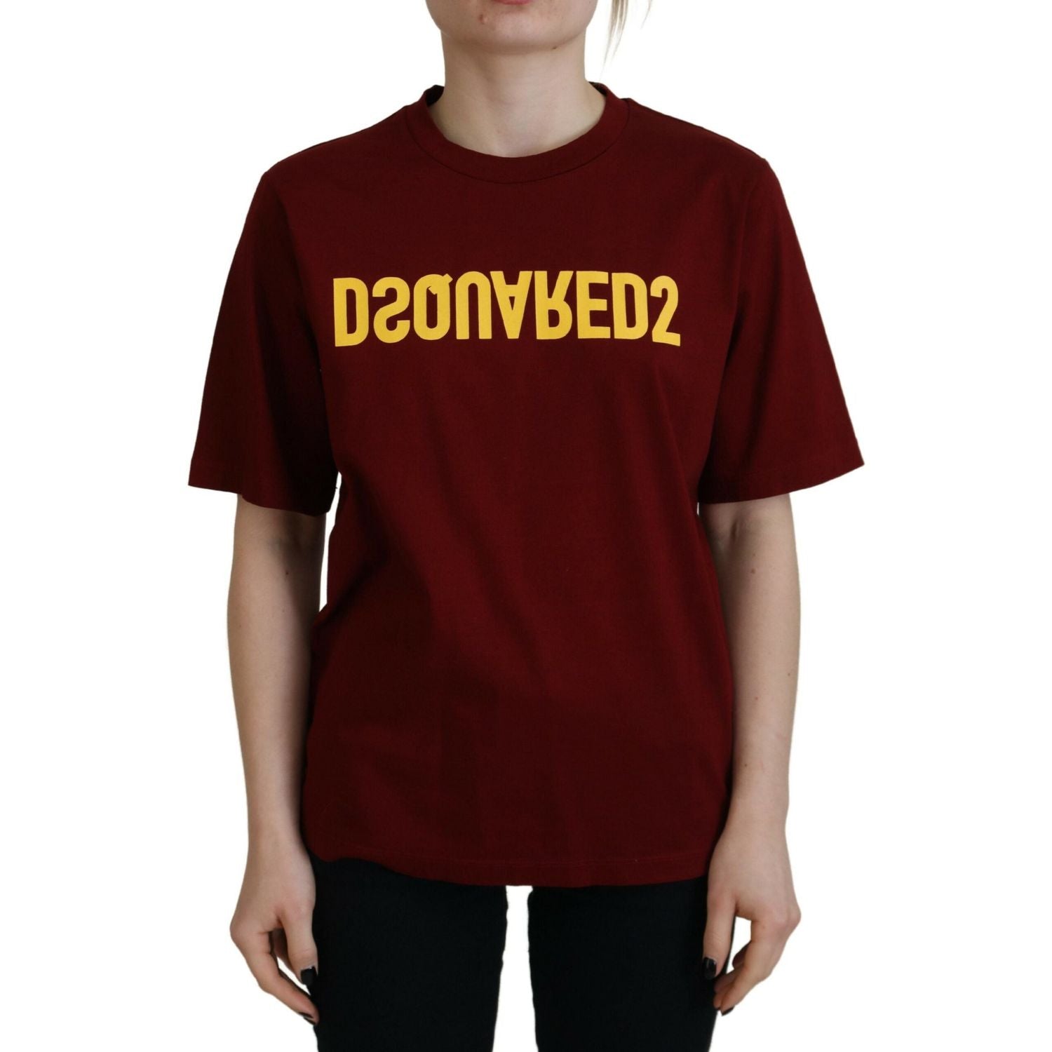 تي شيرت Dsquared² Maroon Logo من القطن برقبة دائرية وأكمام قصيرة