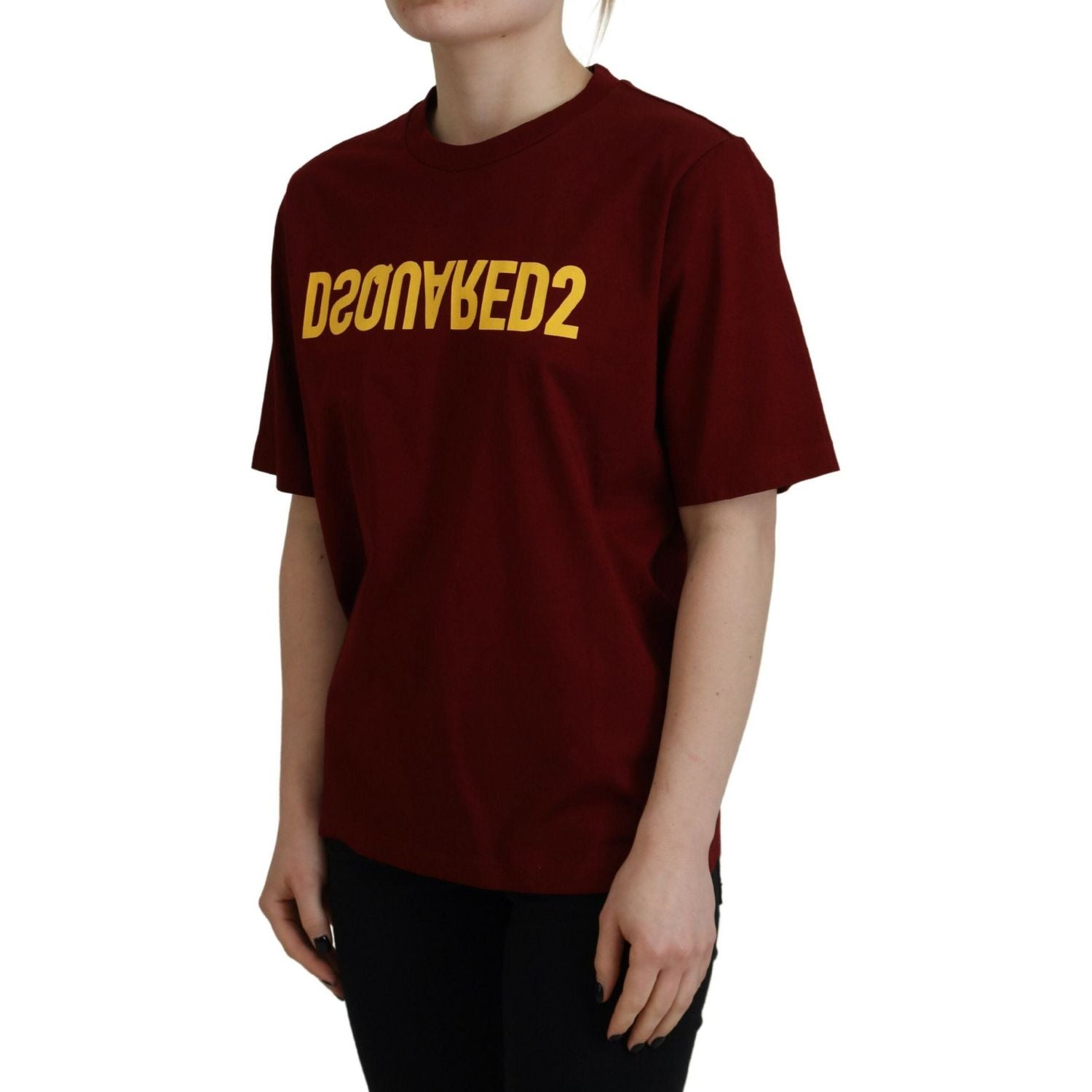 تي شيرت Dsquared² Maroon Logo من القطن برقبة دائرية وأكمام قصيرة