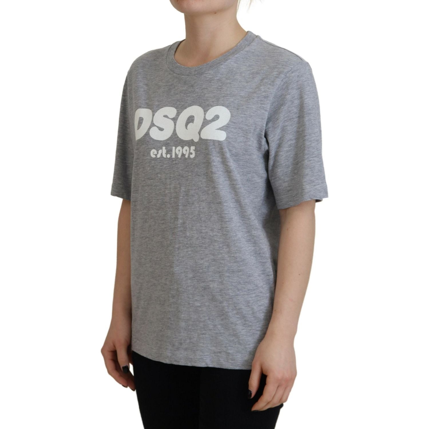 تي شيرت Dsquared² رمادي اللون من القطن برقبة دائرية وأكمام قصيرة