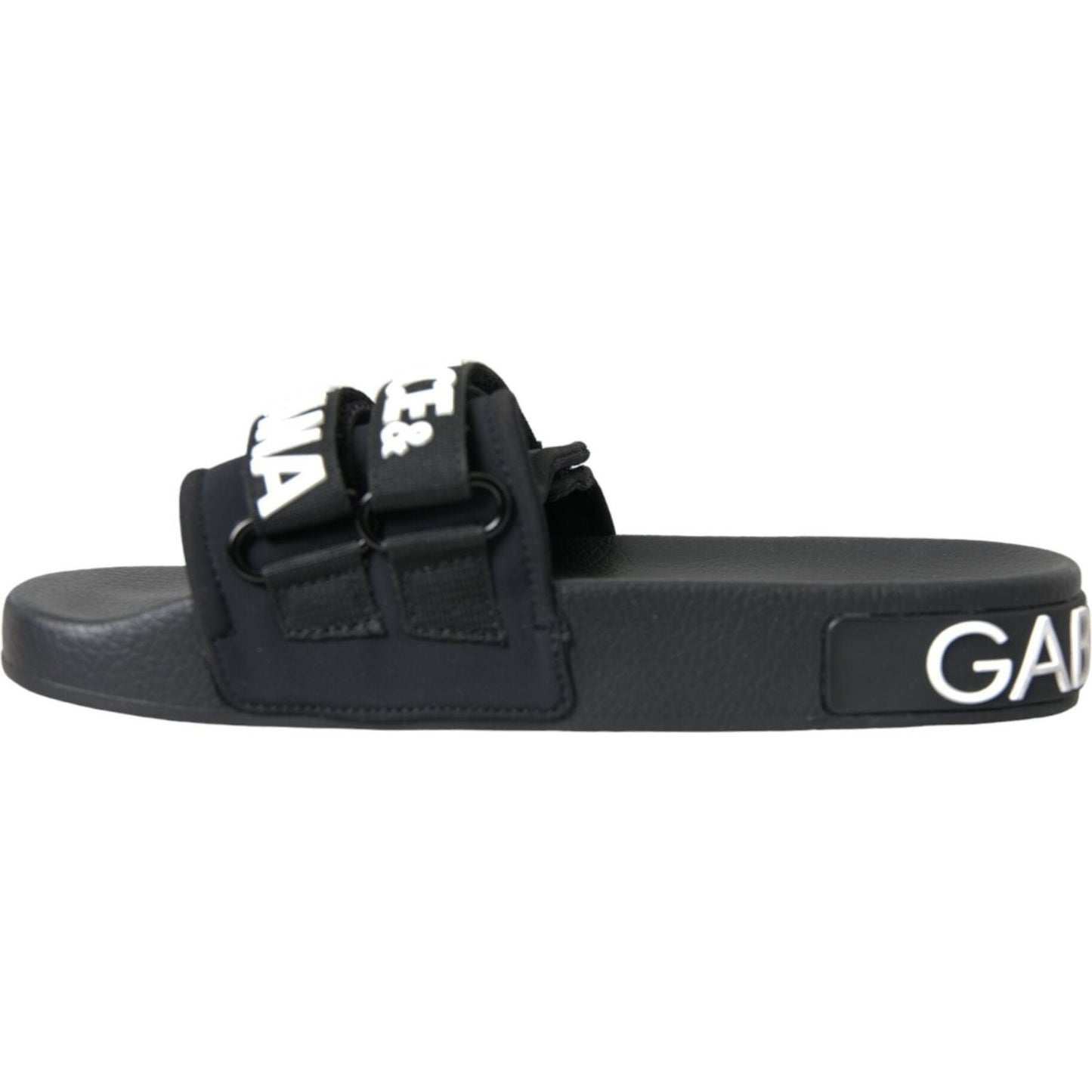 Dolce & Gabbana Black Neoprene Slides Flats Beachwear Shoes LA10806-35