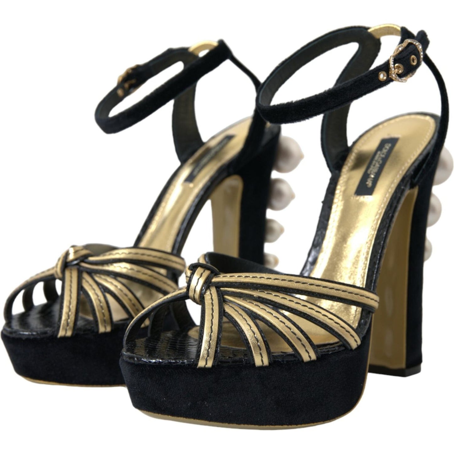 Dolce & Gabbana Black Gold Embellished Heels Sandals Shoes LA10771-39