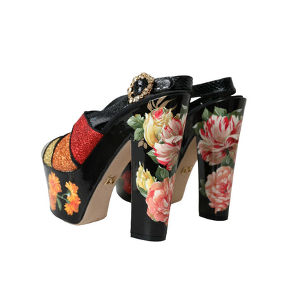 Dolce & Gabbana Multicolor Floral Crystal Platform Sandals Shoes
