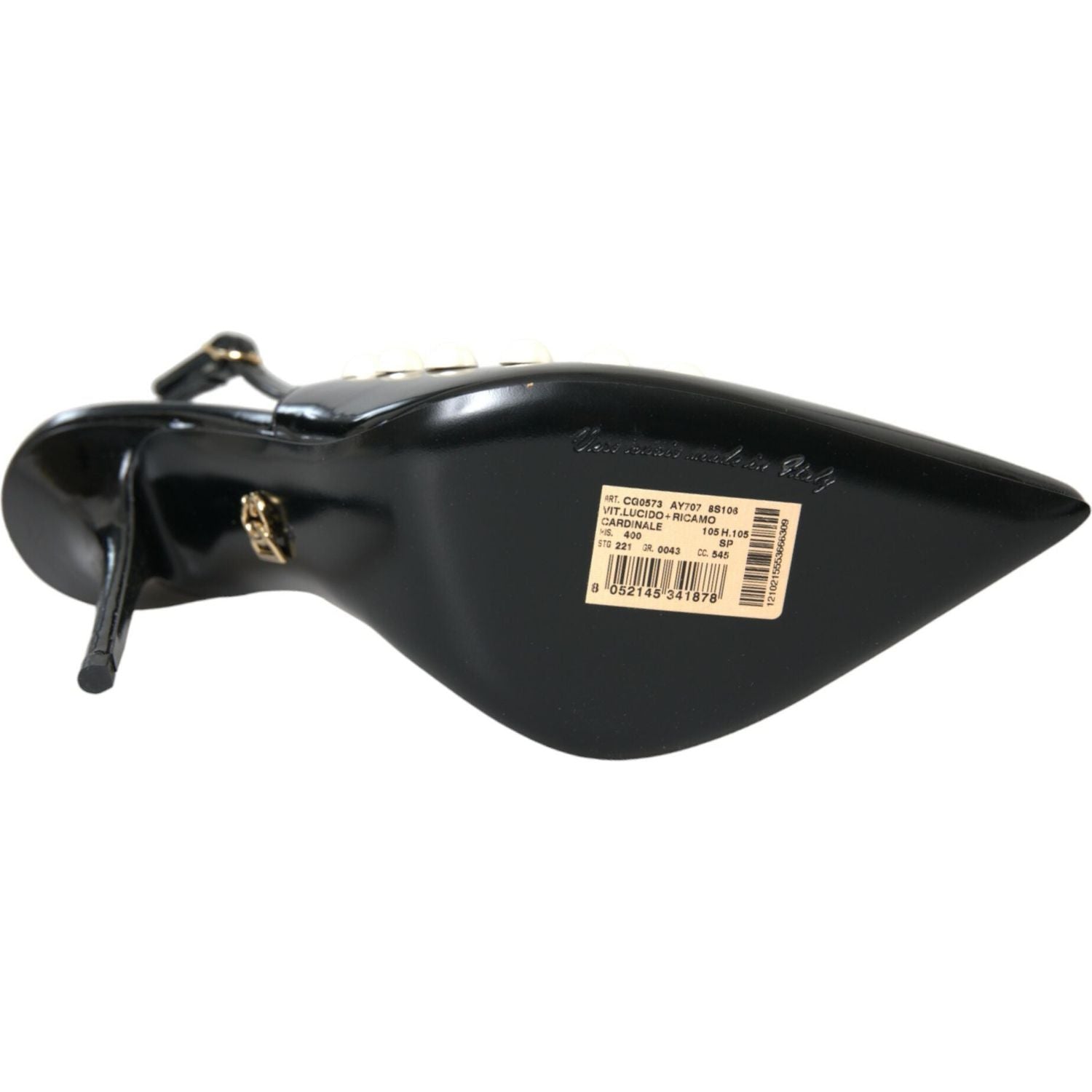 حذاء دولتشي آند غابانا مفتوح من الخلف بكعب من الجلد الأسود ومزين باللؤلؤ الصناعي