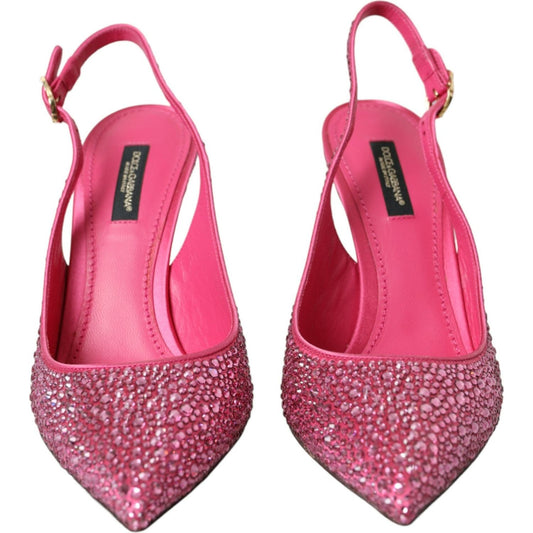 Dolce & Gabbana Pink Slingbacks Crystal Pumps Shoes LA10244-35.5