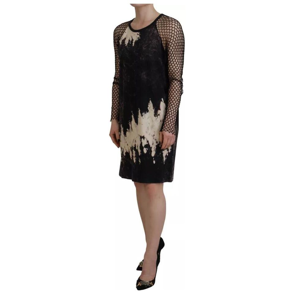 Dsquared² Black Tie Dye Mesh Long Sleeves Cotton Shift Dress