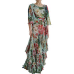 Dolce & Gabbana Blue Floral Print Tiered Long Maxi Dress DR281188-38