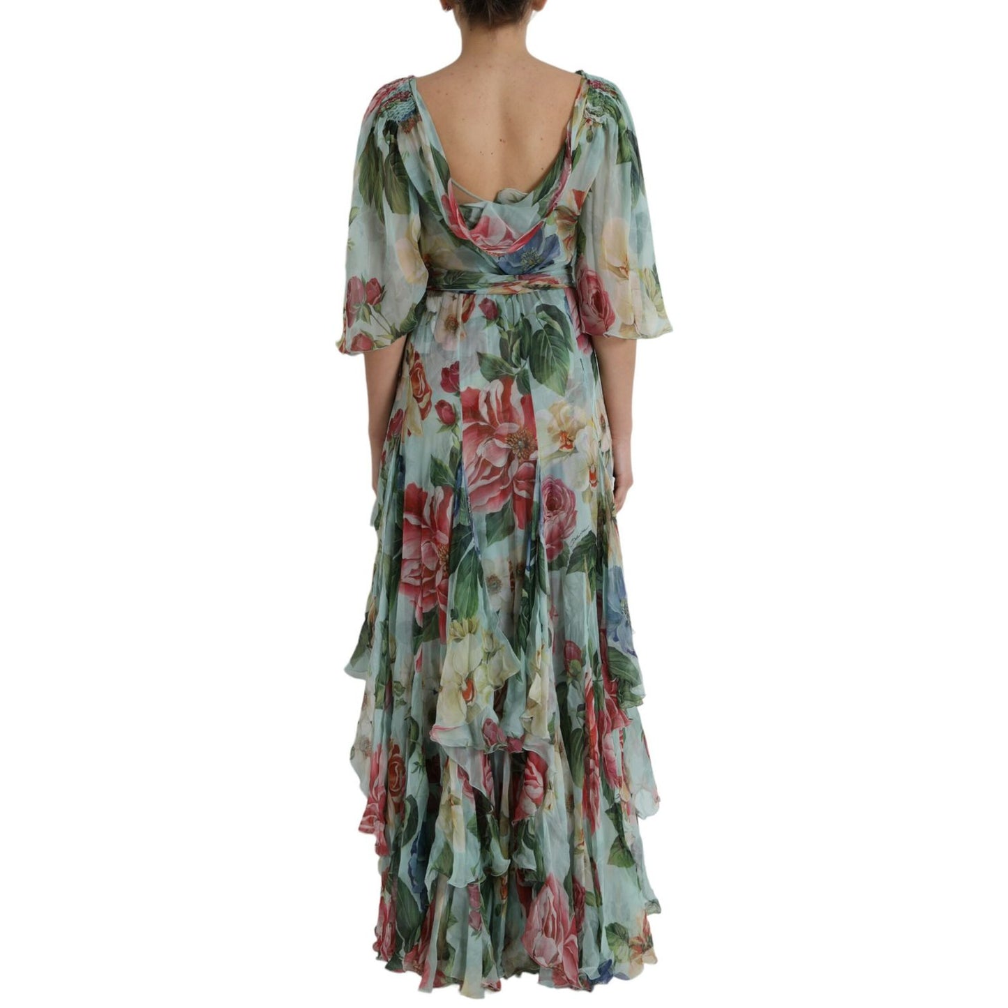 Dolce & Gabbana Blue Floral Print Tiered Long Maxi Dress DR281188-38