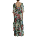Dolce & Gabbana Blue Floral Print Tiered Long Maxi Dress DR281188-38
