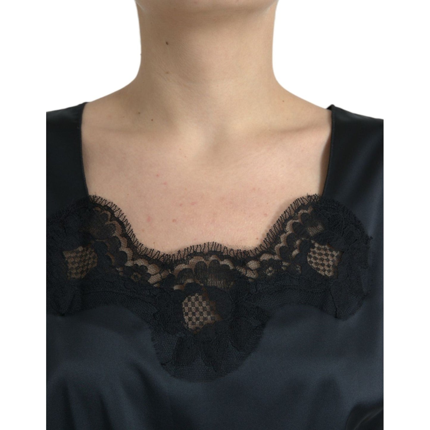 Dolce & Gabbana Black Polyester Lace Trim Sheath Midi Dress