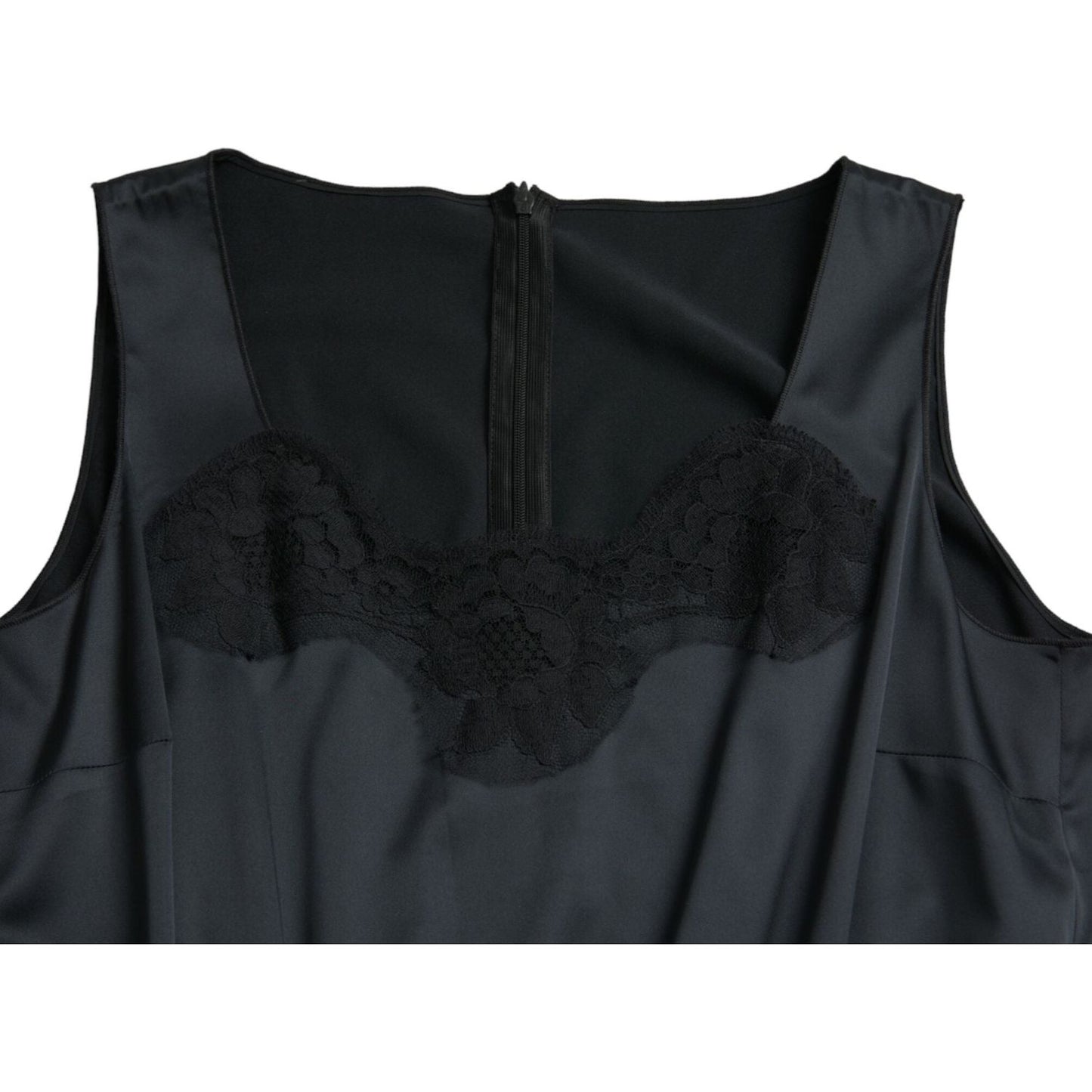 Dolce & Gabbana Black Polyester Lace Trim Sheath Midi Dress DR281190-50