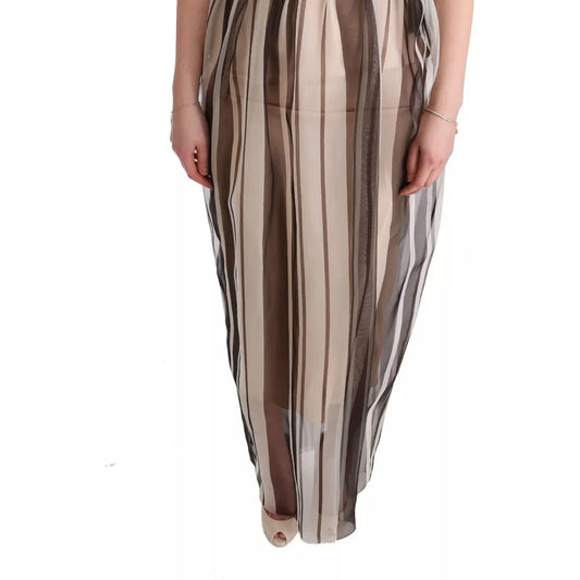 Dolce & Gabbana Beige Brown Striped Silk Sheath Dress SIG60600-40