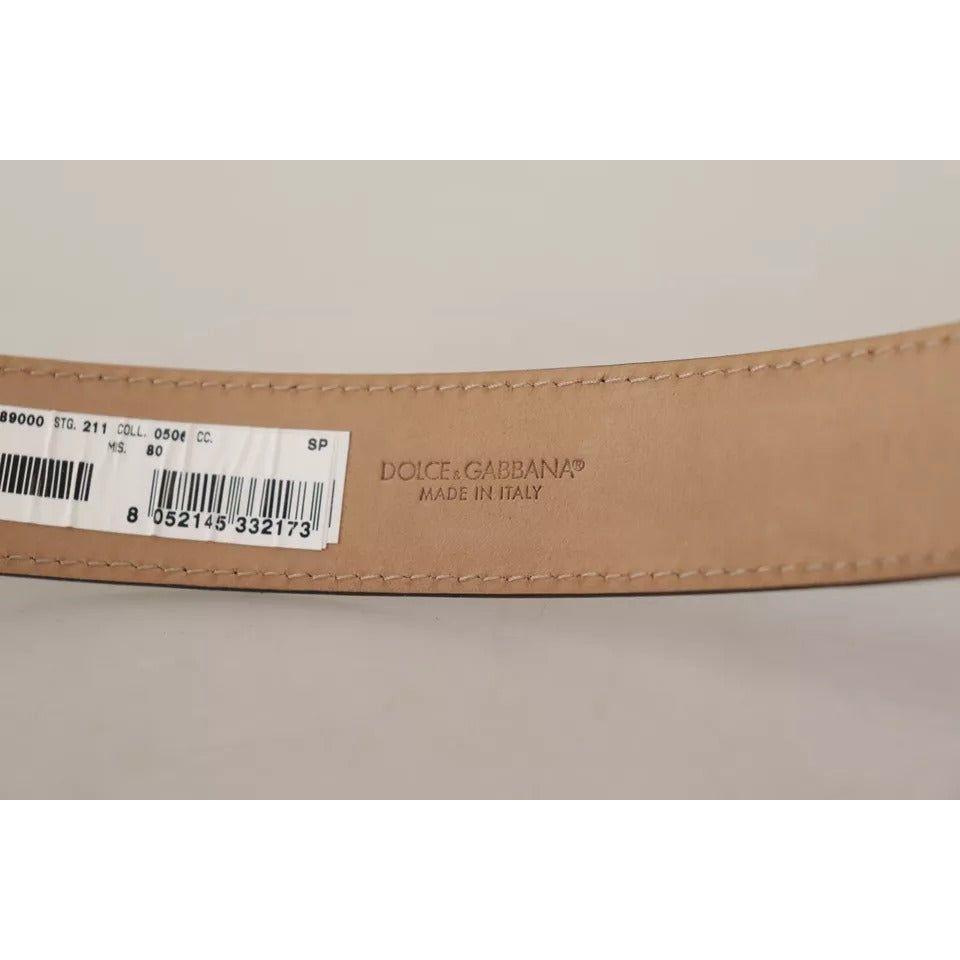 حزام دولتشي آند غابانا من الجلد الأسود مع مشبك معدني ذهبي محفور عليه شعار