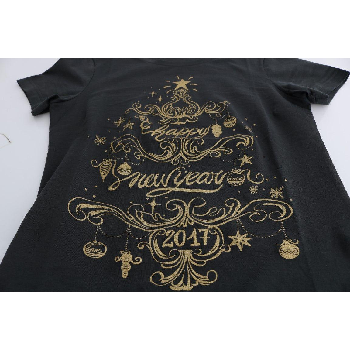 优雅灰色棉质 T 恤，带独家印花