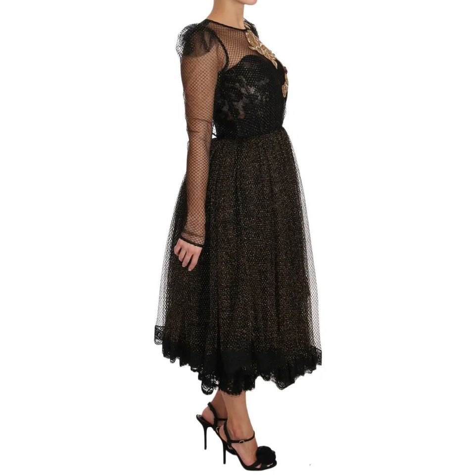 Dolce & Gabbana Black Gold Crystal Heart A-line Dress