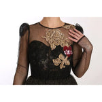 Dolce & Gabbana Black Gold Crystal Heart A-line Dress
