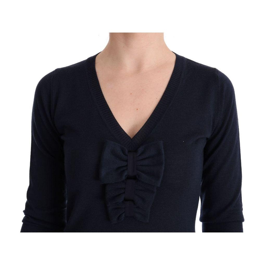 优雅过膝蓝色羊毛连衣裙