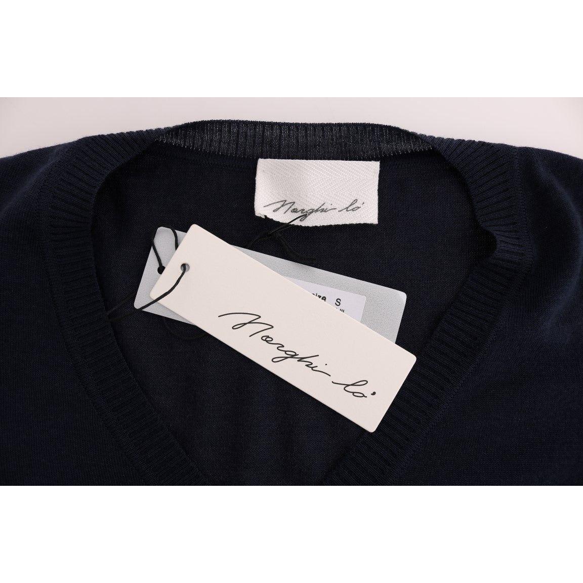 优雅过膝蓝色羊毛连衣裙