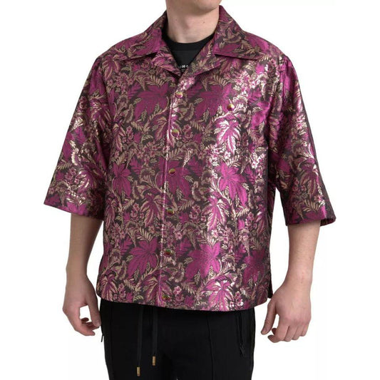 Dolce & Gabbana Fuchsia Pink Floral Jacquard Button Down Shirt TSH84203-41
