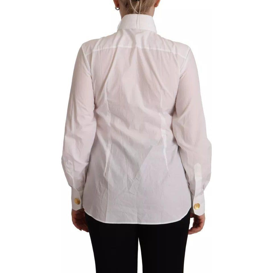 قميص رسمي بأكمام طويلة وياقة من القطن باللون الأبيض من دولتشي آند غابانا