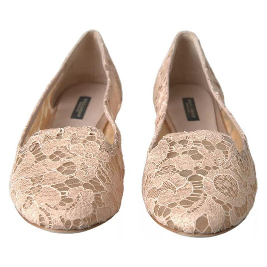 Dolce & Gabbana Beige Floral Lace Loafers Flats Shoes LA10256-39