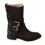 Dolce & Gabbana Black Leather Buckle Mid Calf Boots Shoes
