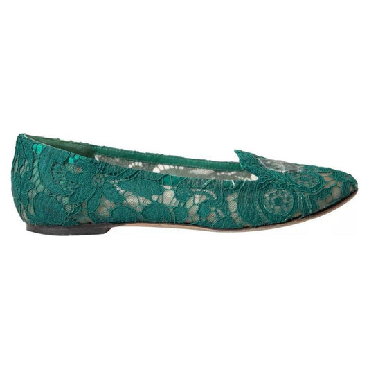 Dolce & Gabbana Green Taormina Lace Slip On Flats Shoes LA10893-36.5