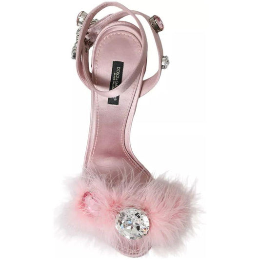 Dolce & Gabbana Pink Turkey Feather Embellished Sandals Shoes LA10797-39