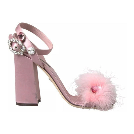 Dolce & Gabbana Pink Turkey Feather Embellished Sandals Shoes LA10797-39
