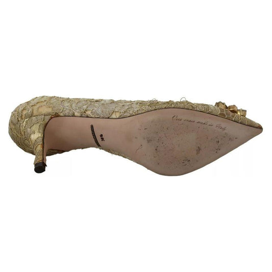 Dolce & Gabbana Gold Taormina Lace Crystal Heels Pumps Shoes LA9994-36.5