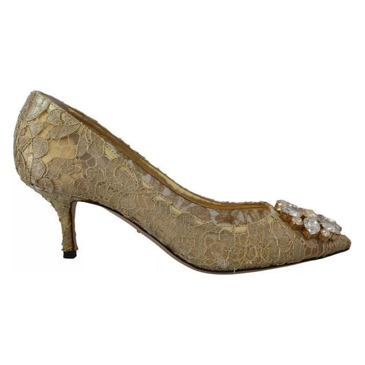 Dolce & Gabbana Gold Taormina Lace Crystal Heels Pumps Shoes LA9994-36.5