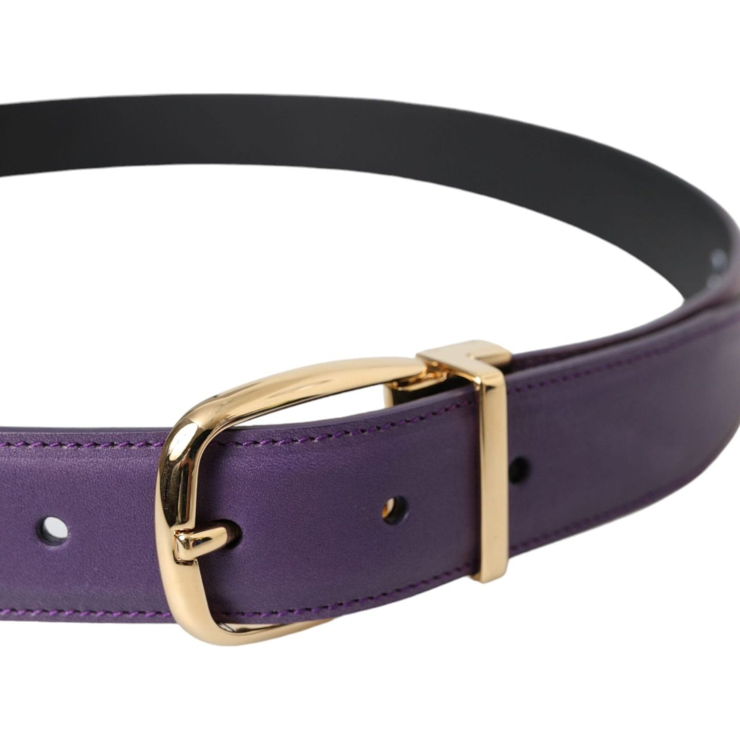Dolce & Gabbana Purple Leather Gold Metal Buckle Belt Men