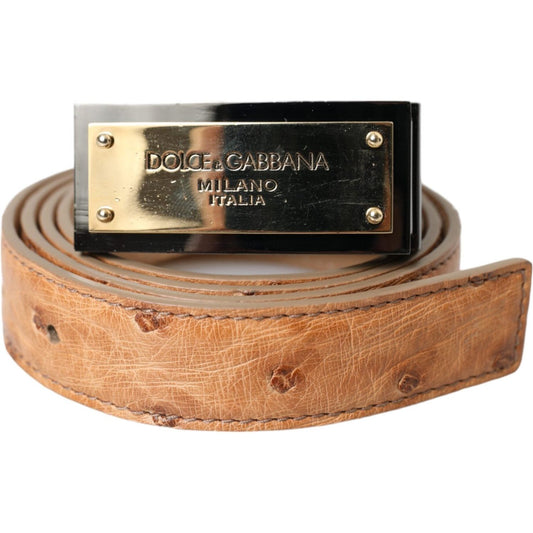 Dolce & Gabbana Beige Leather Gold Logo Engraved Buckle Belt BEL9204-90