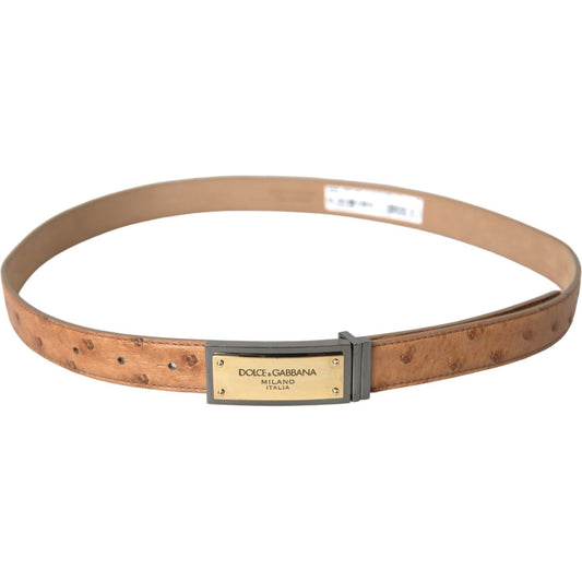 Dolce & Gabbana Beige Leather Gold Logo Engraved Buckle Belt BEL9204-90